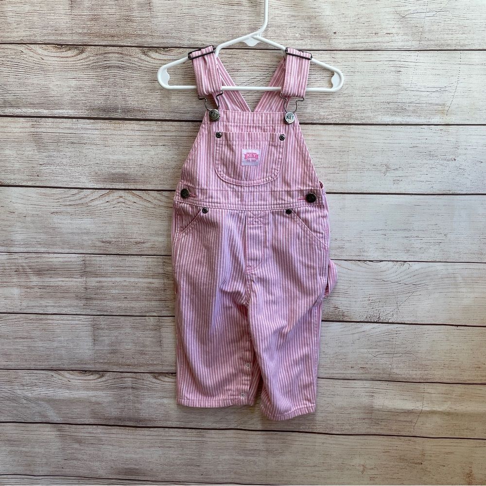 KEY PINK AND WHITE STRIPED‎ DENIM OVERALLS